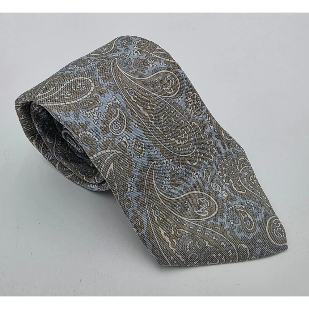 Guy Laroche Paris Men's Silk Paisley Tie Blue Brown Made in France George Post
